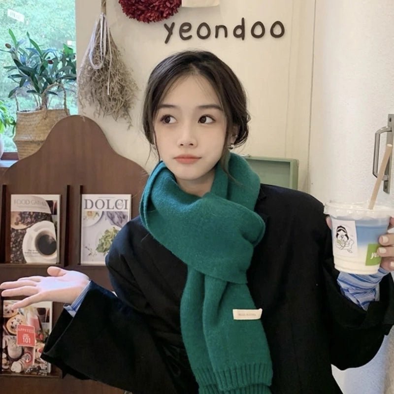 Internet Celebrity Solid Color Wool Knitted Scarf Women's Autumn And Winter New Student Couple Warm Small Scarf