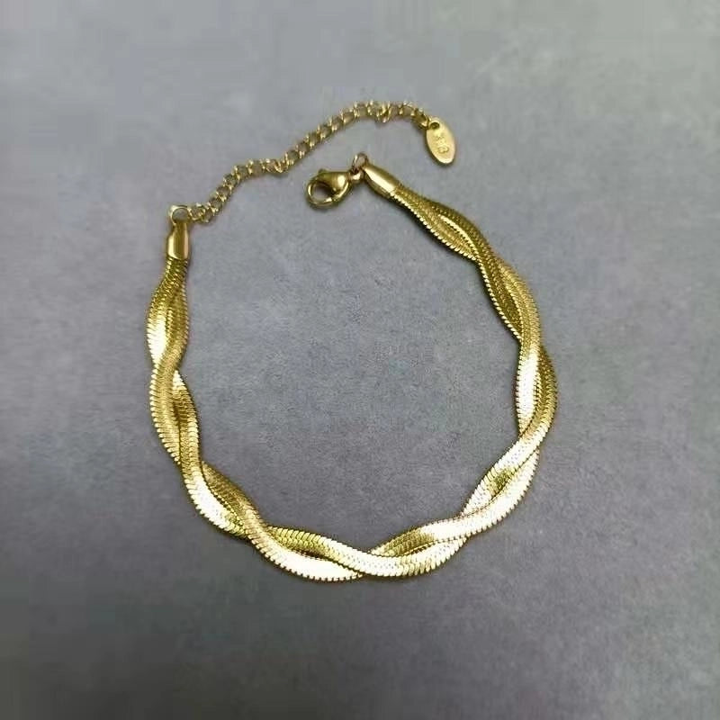 304 Stainless Steel 18K Gold Plated Retro Plating Solid Color Bracelets Necklace