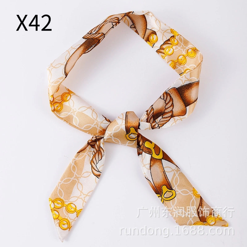 Silk Scarf Long Beveled Small Silk Scarf Double-layer Hair Belt Ribbon Decoration Tie Bag Hand Gift Box Silk Scarf