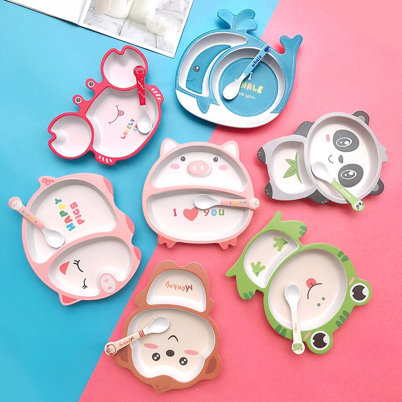 Creative Cute Cartoon Bamboo Fiber Children Dishes Household Kindergarten Children's Plate Baby Grid Plate