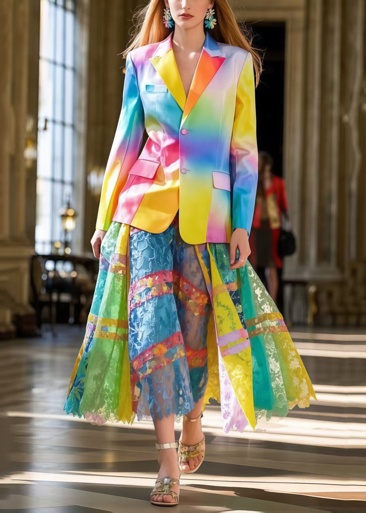 Organic Rainbow Hollow Out Exra Large Hem Lace Skirts Summer