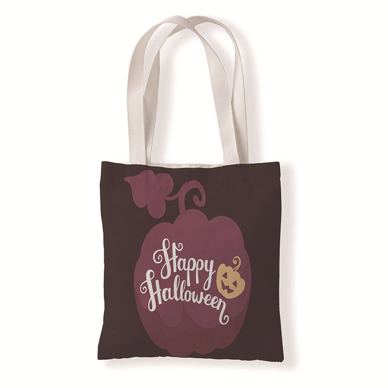 Halloween Women's Medium Canvas Pumpkin Letter Elegant Streetwear Square Open Canvas Bag