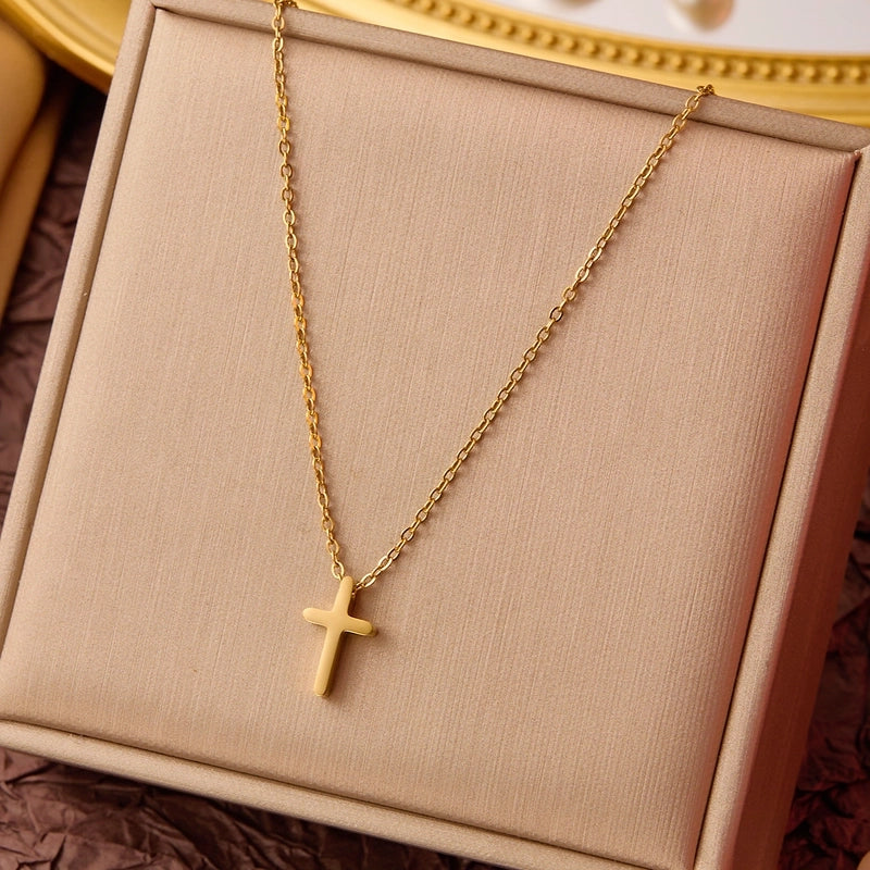Elegant Minimalist Geometric Flower Bow Knot Titanium Steel Plating Pendant Necklace