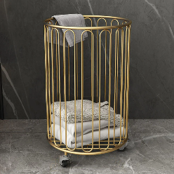 Modern Round Metal Laundry Basket with Wheels