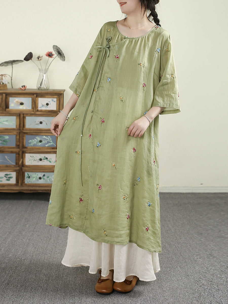 Women Summer Vintage Floral Embroidery 100%Raime Shirt