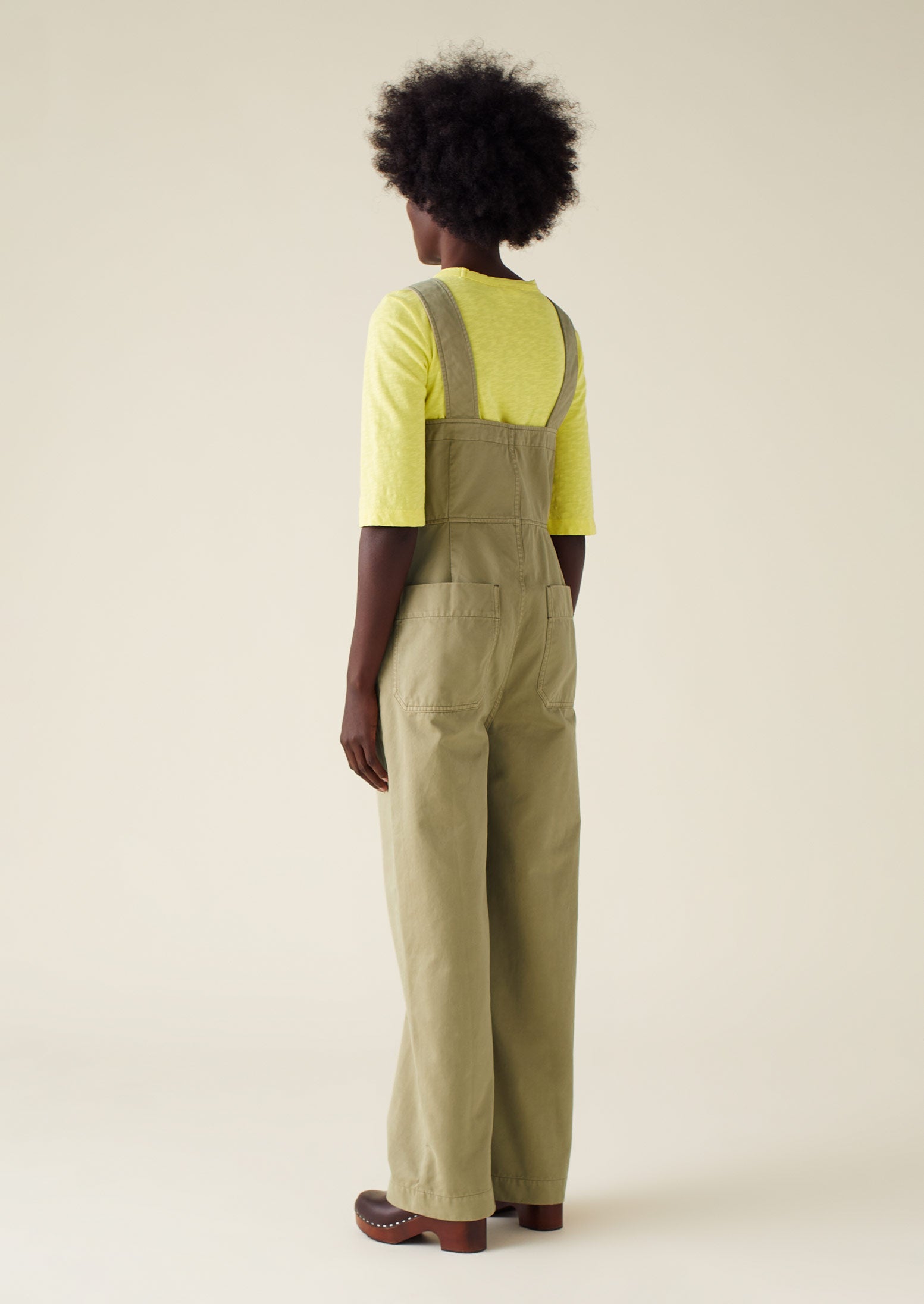 Herringbone Cotton Dungarees | Stone
