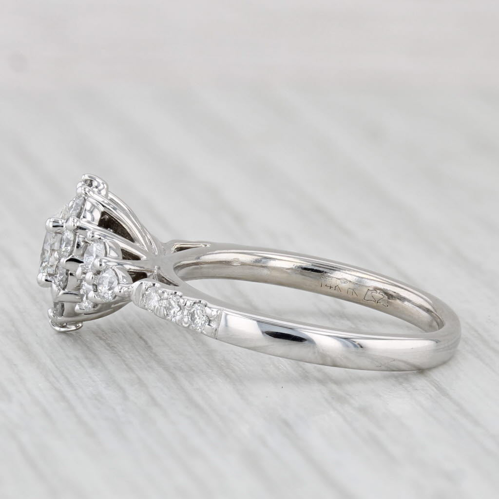 0.78ctw Oval Diamond Halo Engagement Ring 14k White Gold Size 5.5