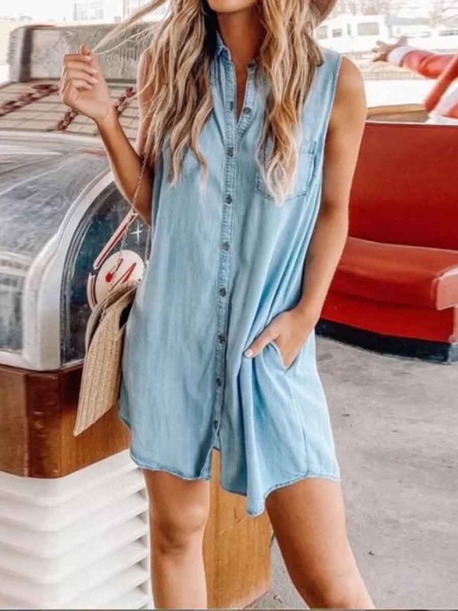 Button Denim Shirt Skirt