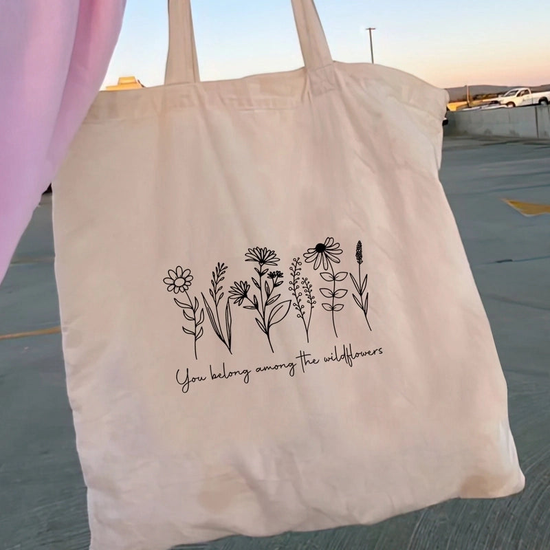 Women's Cute Letter Smile Face Flower Shopping Bags