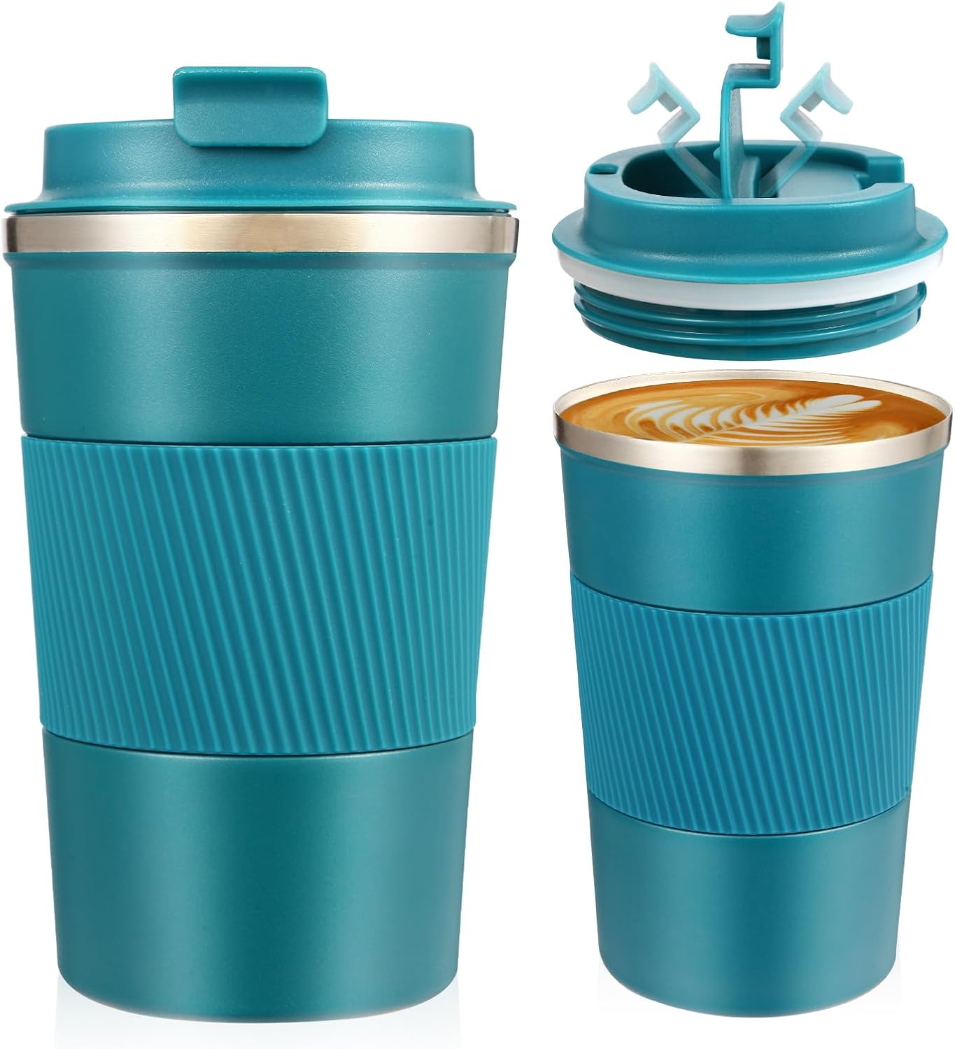 Senshuomy Travel Mug, Insulated Coffee Cup with Leakproof Lid, Reusable Coffee Cups Travel Cup, Stainless Steel thermaol Mug for Hot Cold Drinks (Green 380ml)