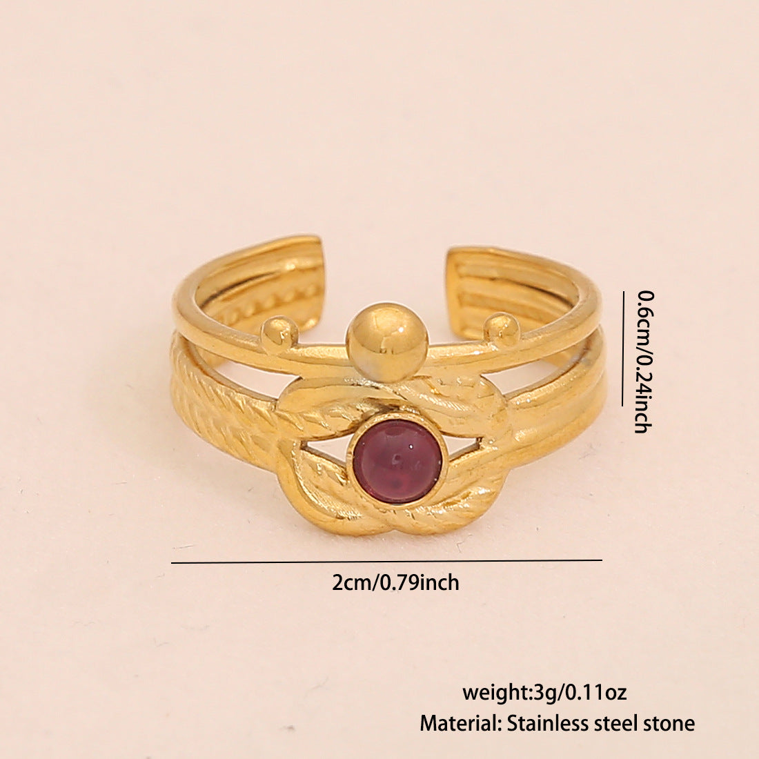 Retro Amethyst Natural Stone Ring Geometric Metal Style Open Ring R120
