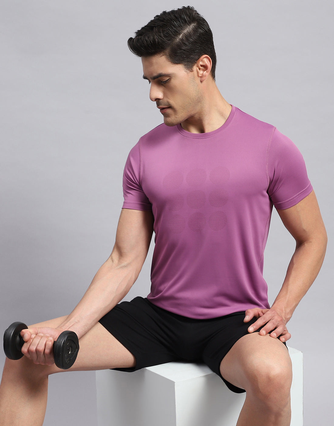 Men Purple Self Design Round Neck Half Sleeve T-Shirt