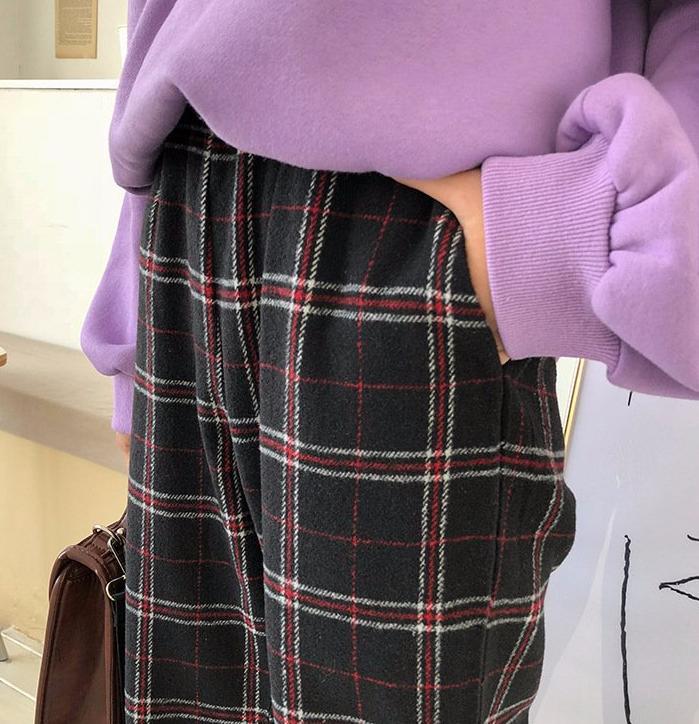 Straight Plaid Cotton Trousers