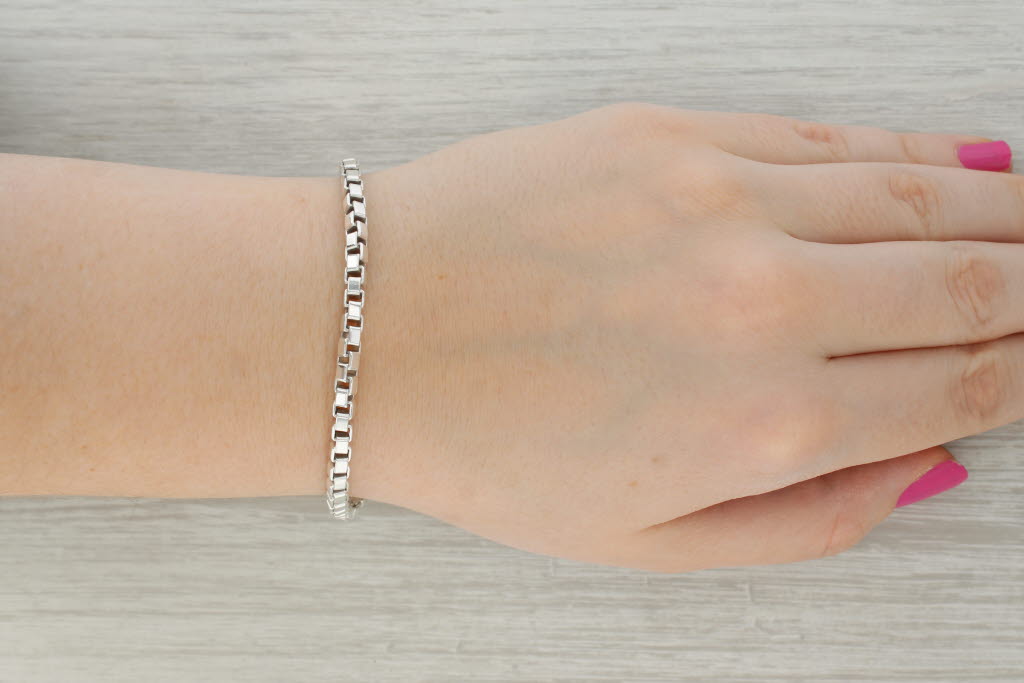 Tiffany & Co Venetian Box Chain Bracelet Sterling Silver 7.5 4mm