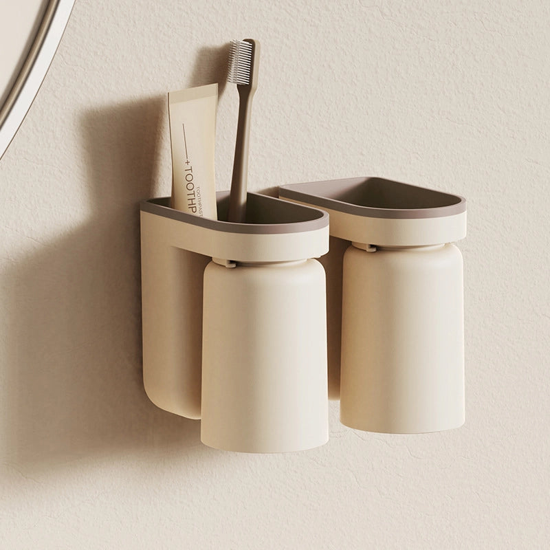 Wash Cup Wall-mounted Toothbrush Holder Punch-free Toothbrush Cup Suit Wall-mounted Household Toothbrush Holder Storage Rack