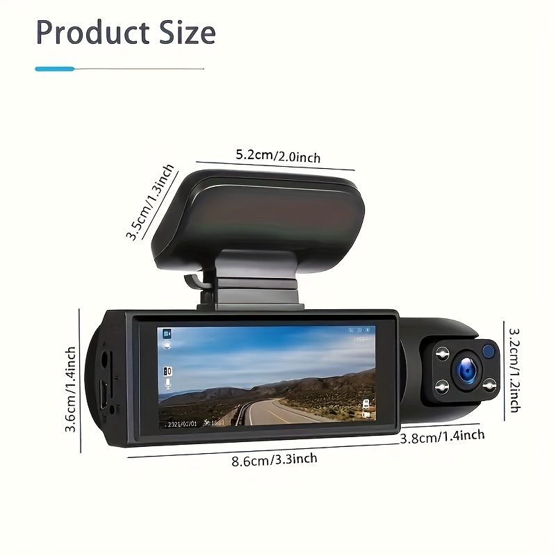 Dual Dash Camera with Night Vision, G-Sensor, Loop Recording, and Wide Angle Lens - 1080P Full HD Car DVR for Front and Interior Monitoring