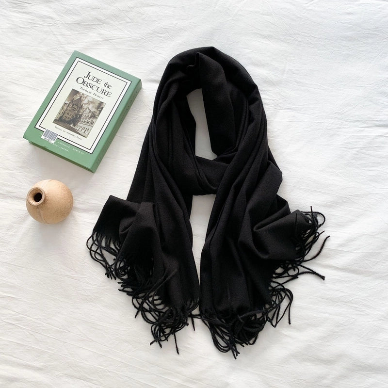 Women's Minimalist Solid Color Imitation Cashmere Tassel Scarf