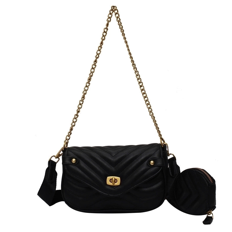 Spring New Trendywide Shoulder Strap Chain Messenger Bag Underarm Bag