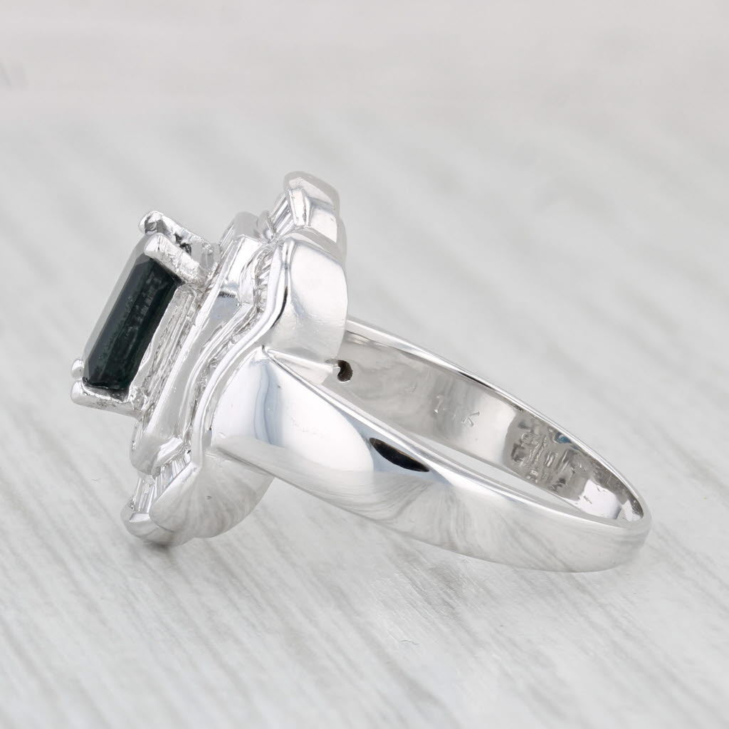 3.20ctw Emerald Cut Blue Sapphire Diamond Halo Ring 14k White Gold Size 8