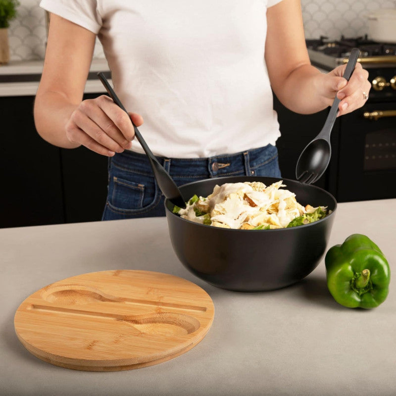 BAMBOO FIBER SALAD BOWL SET WITH WOODEN LID & SERVERS