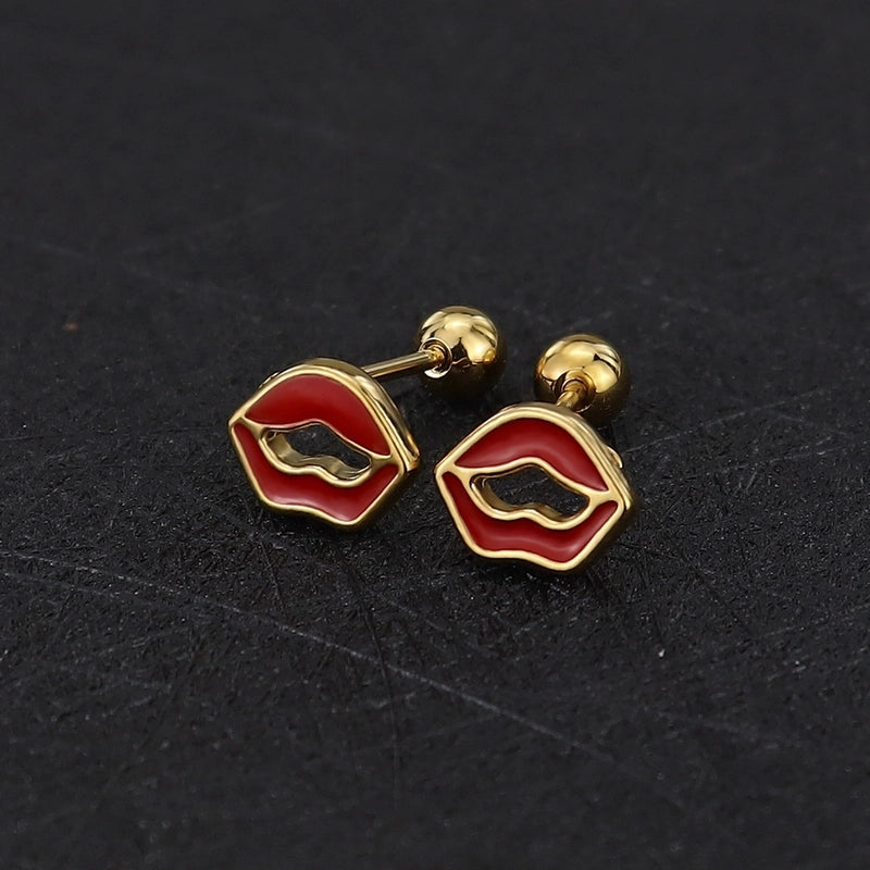1 Piece Cute Minimalist Geometric Animal Crown Plating Titanium Steel Ear Studs