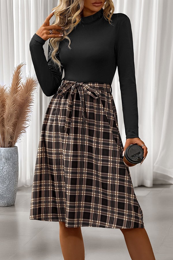 Plaid Patchwork Print Casual Dress