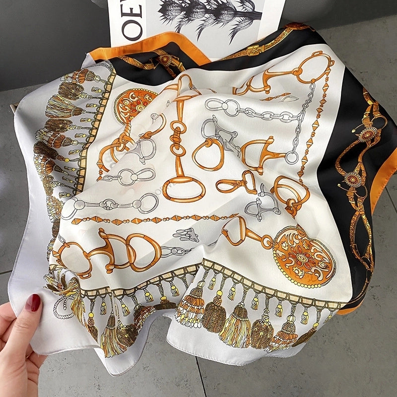 Women's Elegant Minimalist Flower Satin Printing Silk Scarf