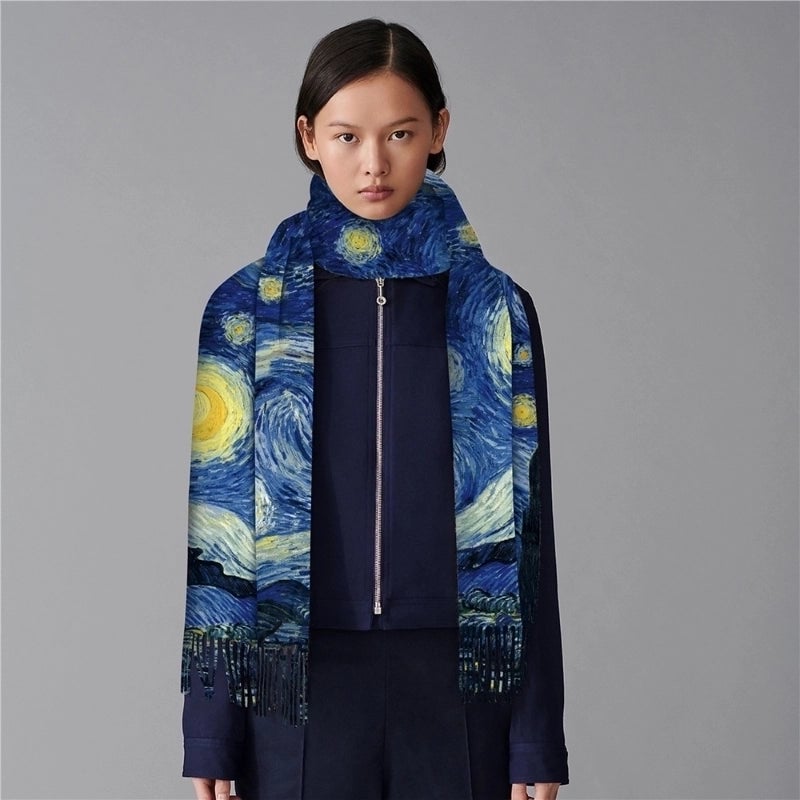 Women's Retro Oil Painting Polyester Silk Scarves