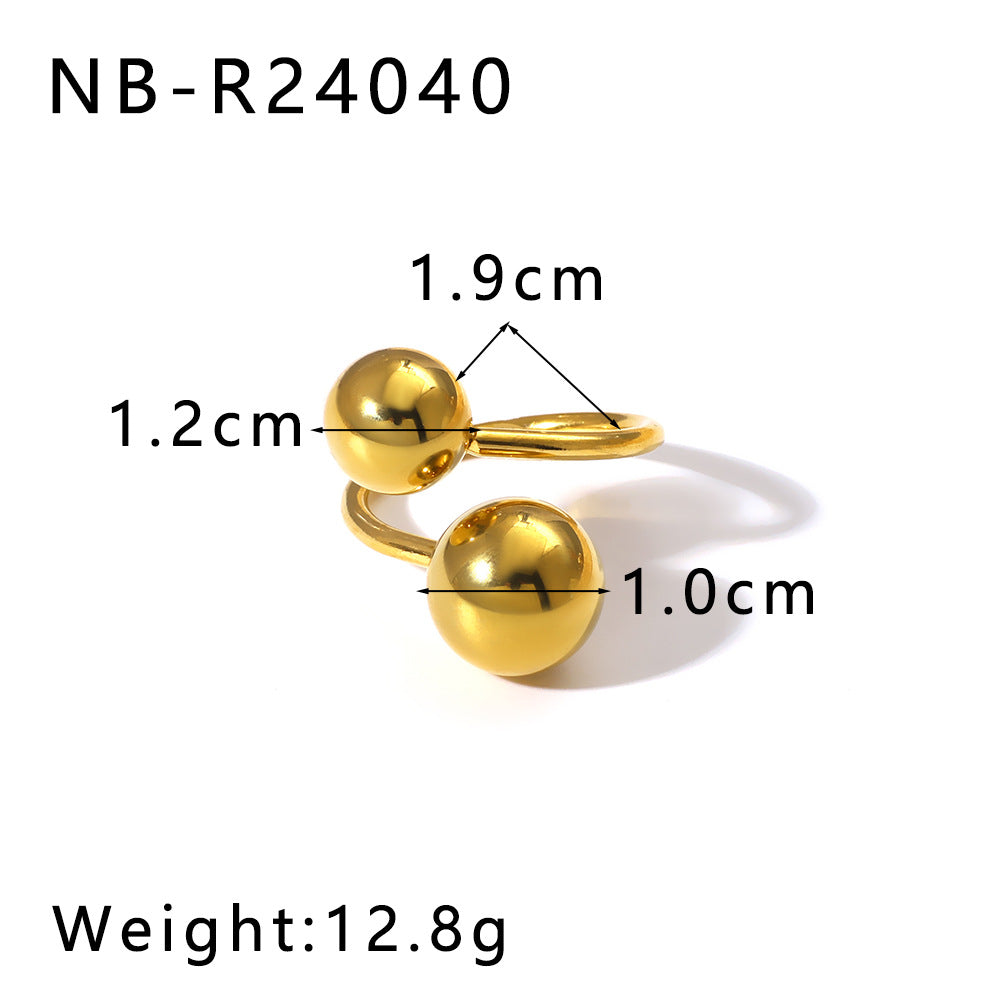 Ins Style Minimalist Design Men'S And Women'S Smooth Steel Ball Asymmetrical Stainless Steel Ring