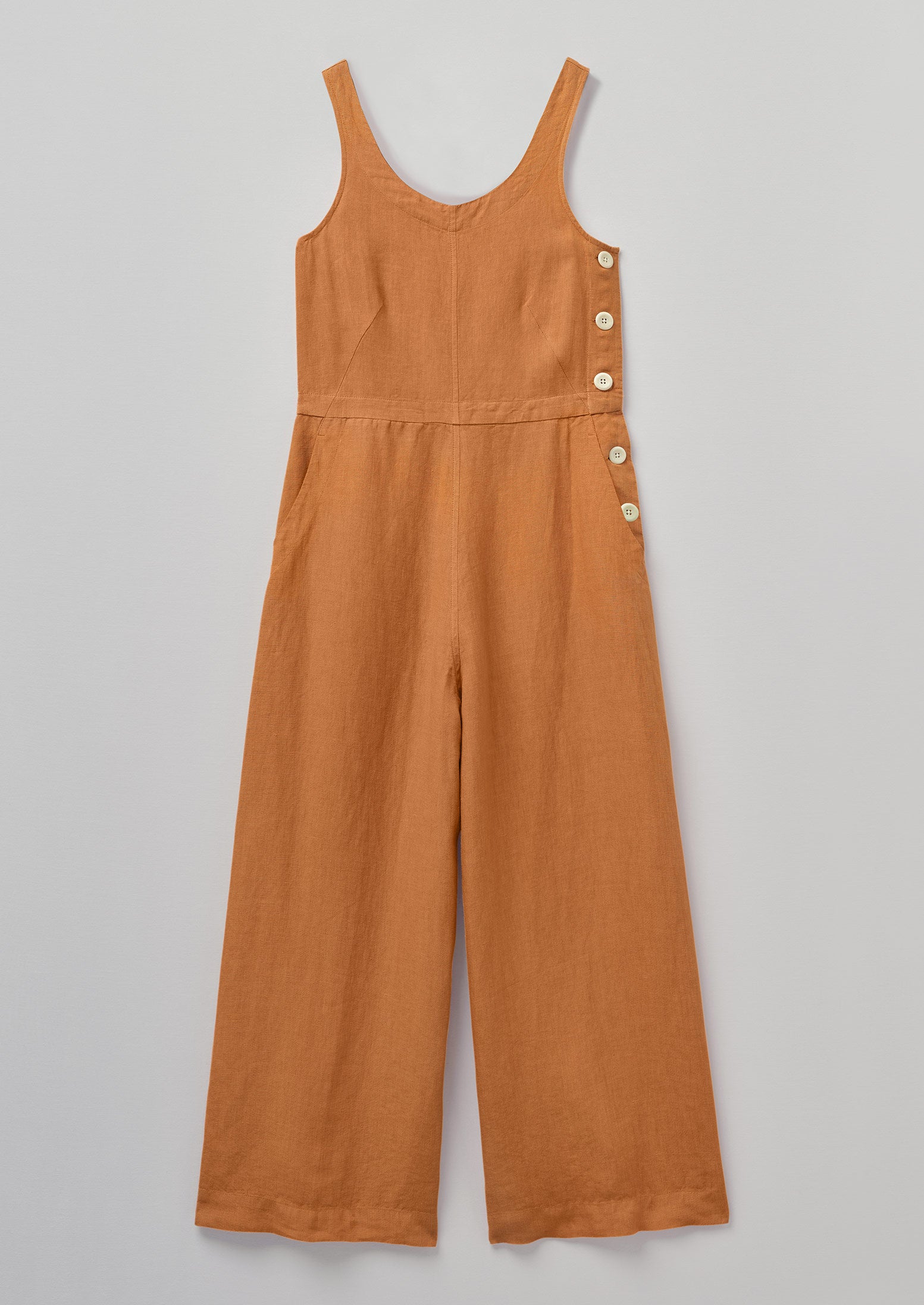 Garment Dyed Linen Side Button Jumpsuit | Copper