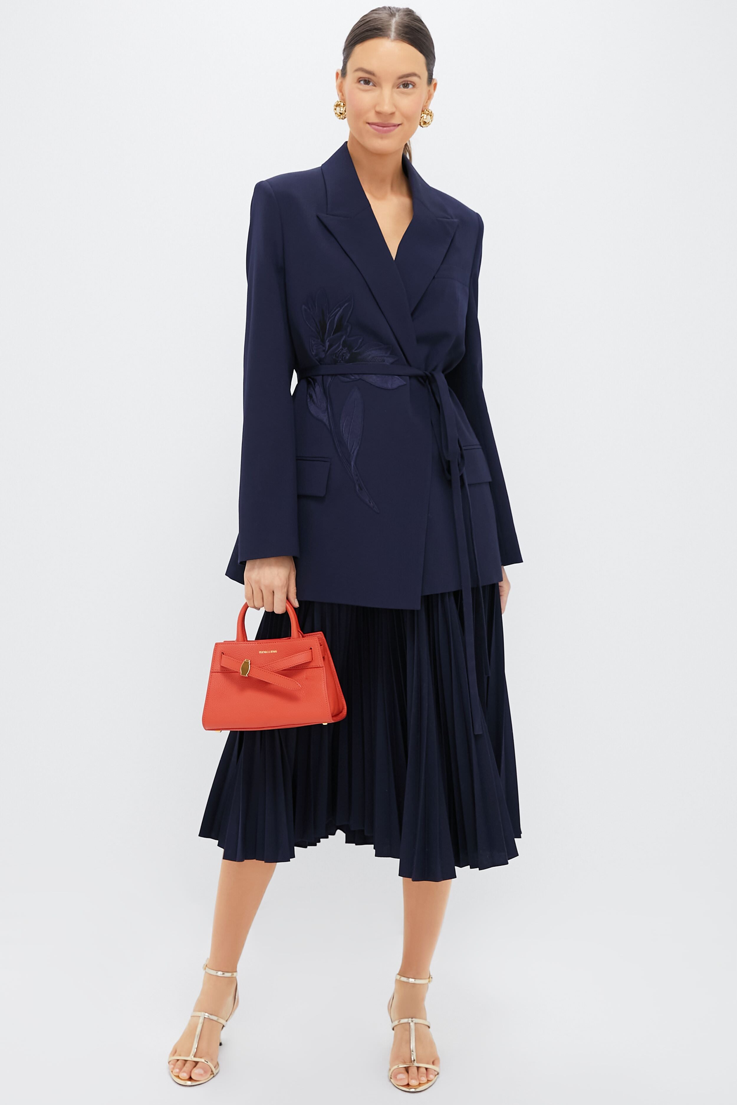 Navy Pleated Midi Skirt