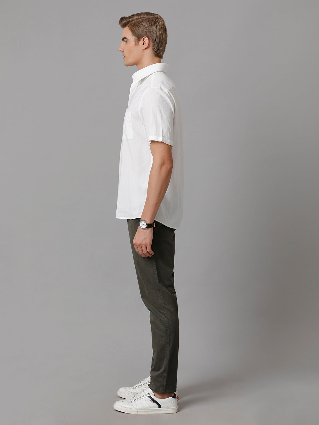 Men Solid Casual White Shirt (LENIN)