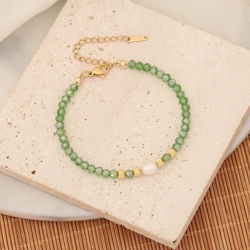 Stainless Steel Shell 18K Gold Plated Lady Minimalist Beaded Eye Bracelets