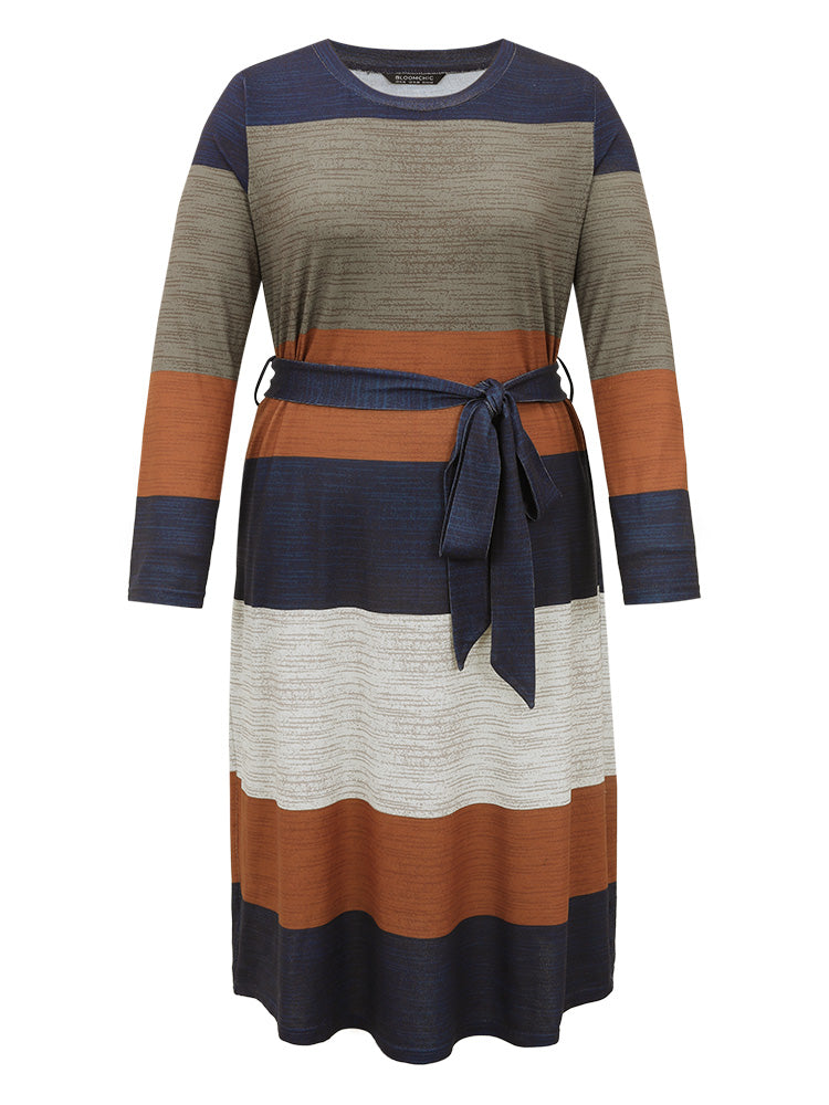 Colorblock Contrast Heather Belted Dress