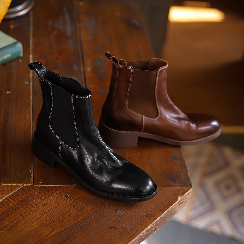 Classic Leather Chelsea Boots For Women Ankle Boots in Brown/Black