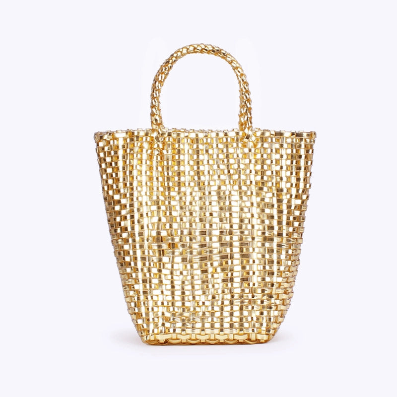 Women's Small PVC Solid Color Elegant Streetwear Weave Square Open Straw Bag