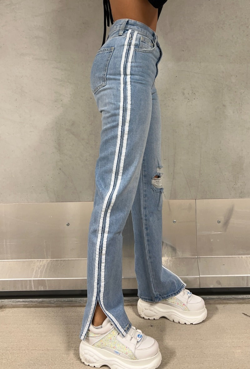 Lana long straight jeans met split