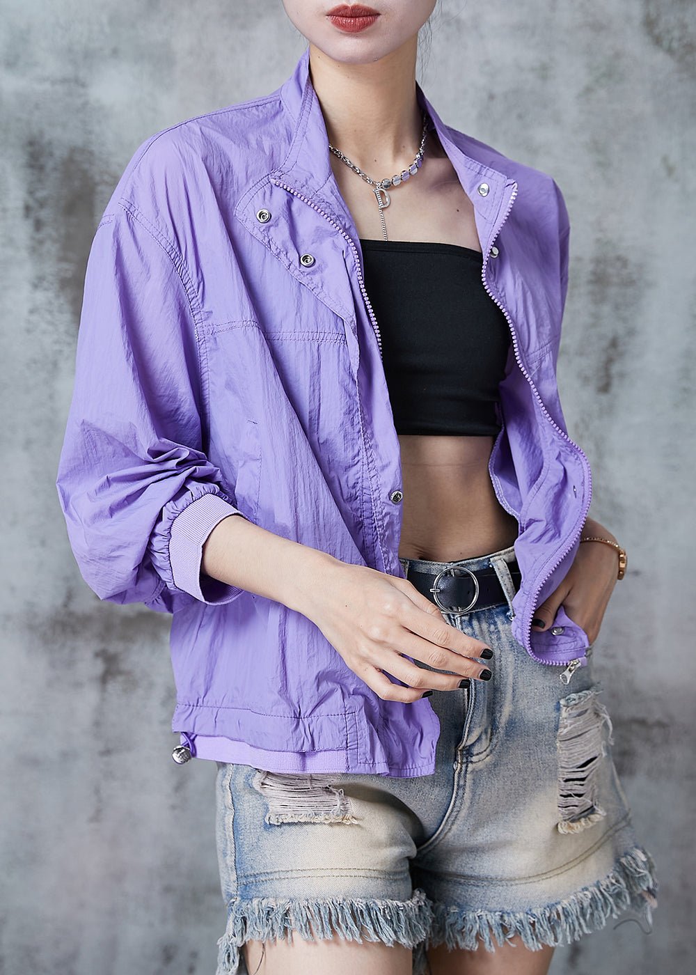 Classy Purple Zip Up Spandex UPF 50+ Jackets Summer