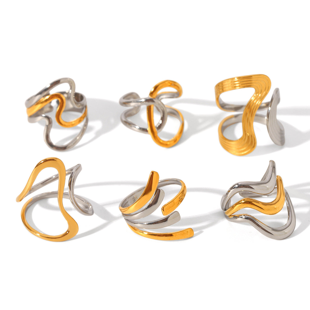 Fashion Personality Color Matching Stainless Steel Ring Irregular Geometric Arc Ring Female Titanium Steel Ring