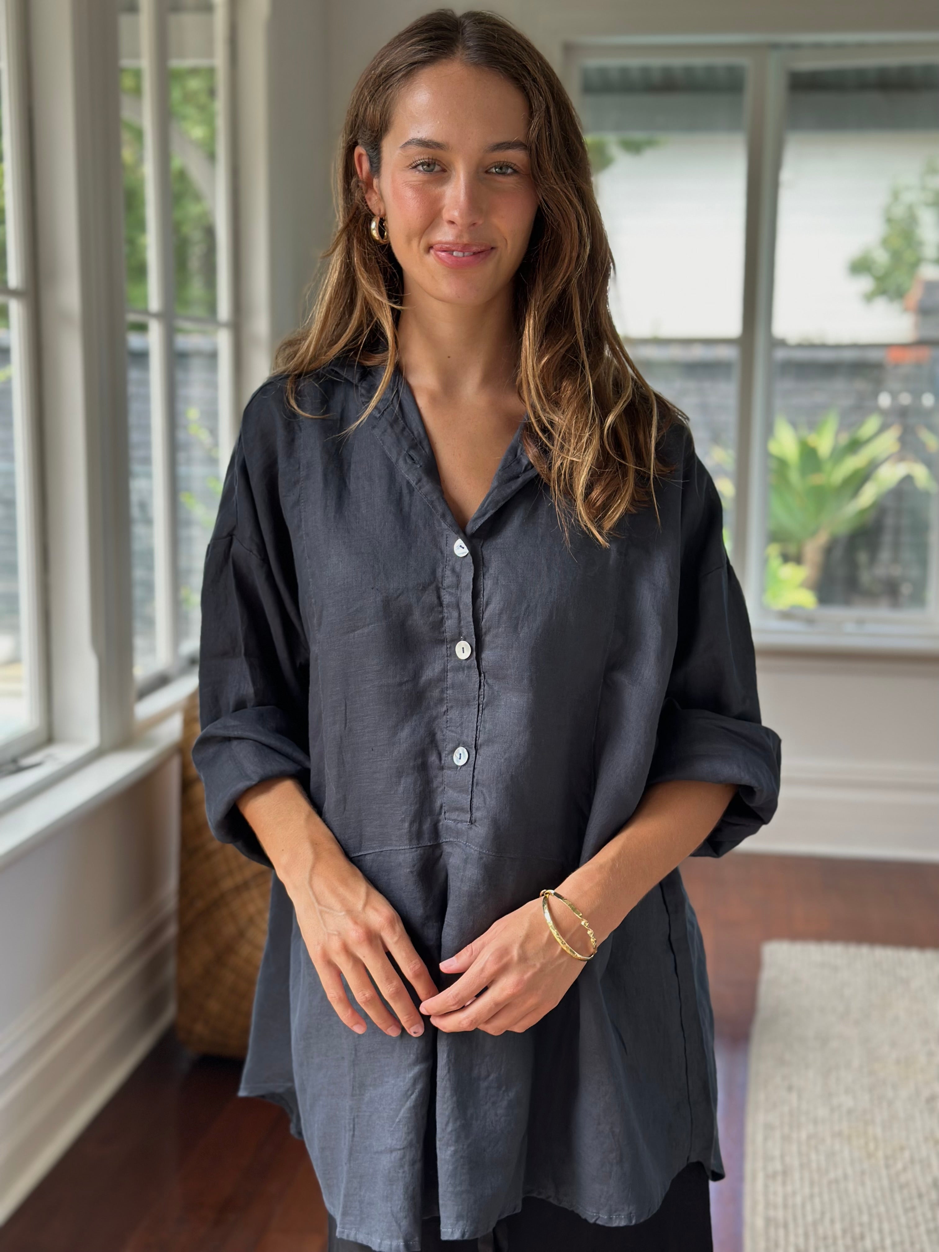 megan shirt-charcoal linen