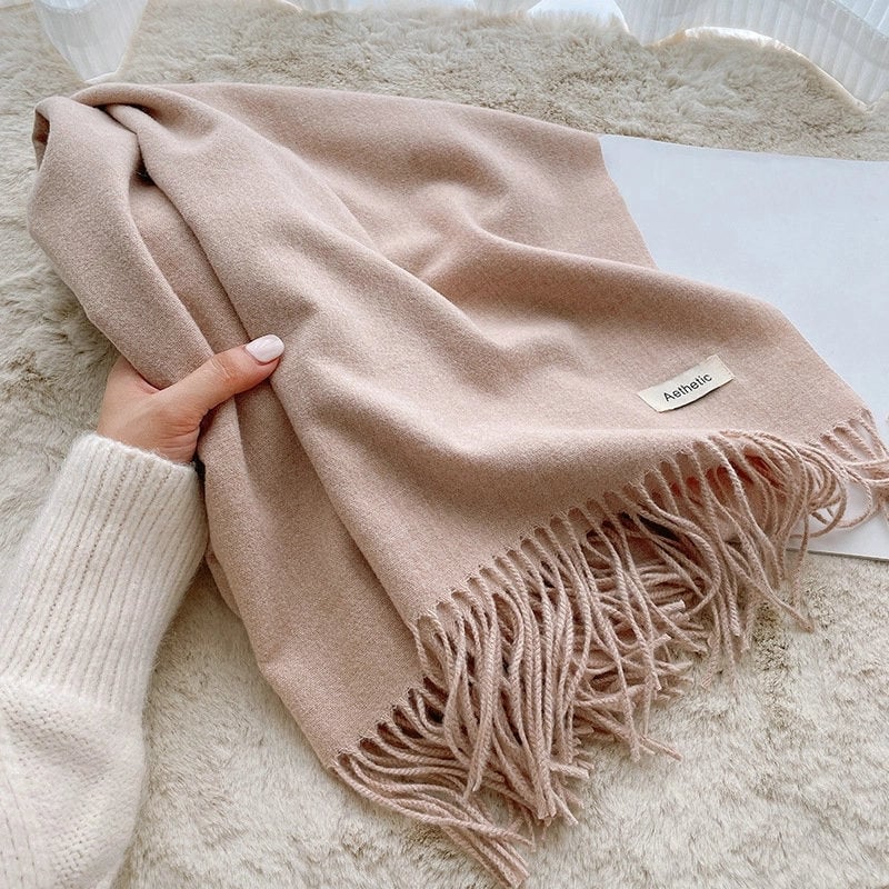 Autumn And Winter Solid Color Scarf New  Cashmere Scarf Women's Tassel Warm Large Shawl Scarf