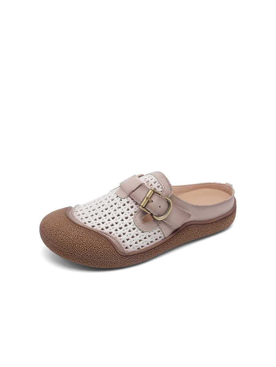 Women Summer Colorblock Leather Flat Slippers