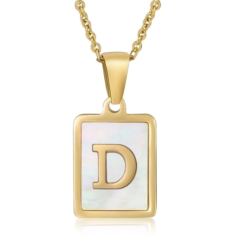 Minimalist Letter Stainless Steel Titanium Steel Plating Inlay Shell 18k Gold Plated Pendant Necklace