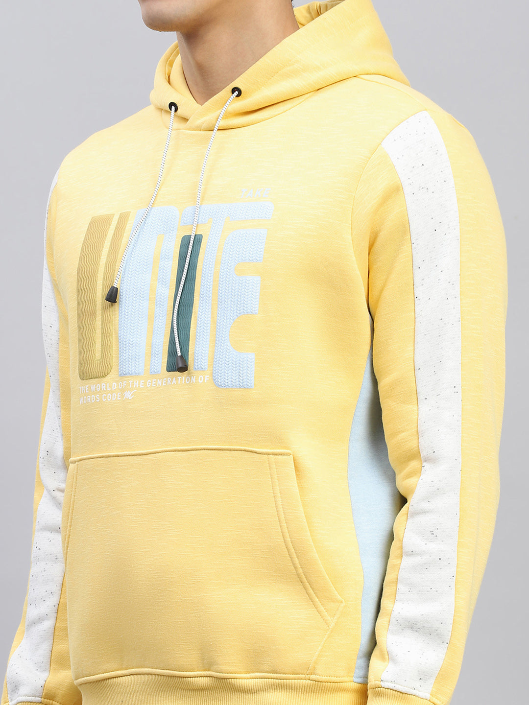 Men Yellow Printed Hooded Full Sleeve Sweatshirt