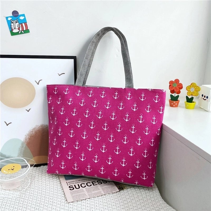 Women's Large Spring&Summer Canvas Anchor Basic Open Canvas Bag