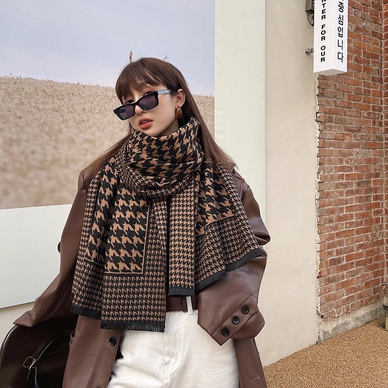 Version Of The Houndstooth Scarf Double-sided New Mid-length Imitation Cashmere Shawl