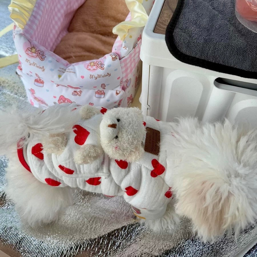 Heart Printed Bear Dog Cat Jacket Harness