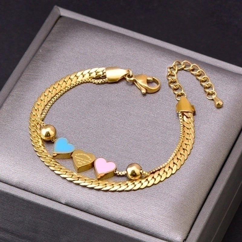 Lady Minimalist Letter Heart Shape Titanium Steel Plating Bracelets Necklace