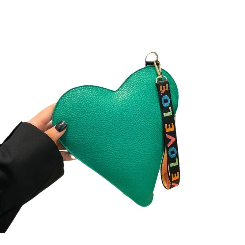 Black Red Yellow Pu Leather Solid Color Heart-shaped Clutches