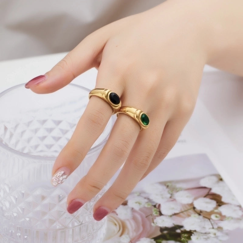 Vintage Style Baroque Style Minimalist Oval Twist Stainless Steel Titanium Steel Inlay Zircon Rings